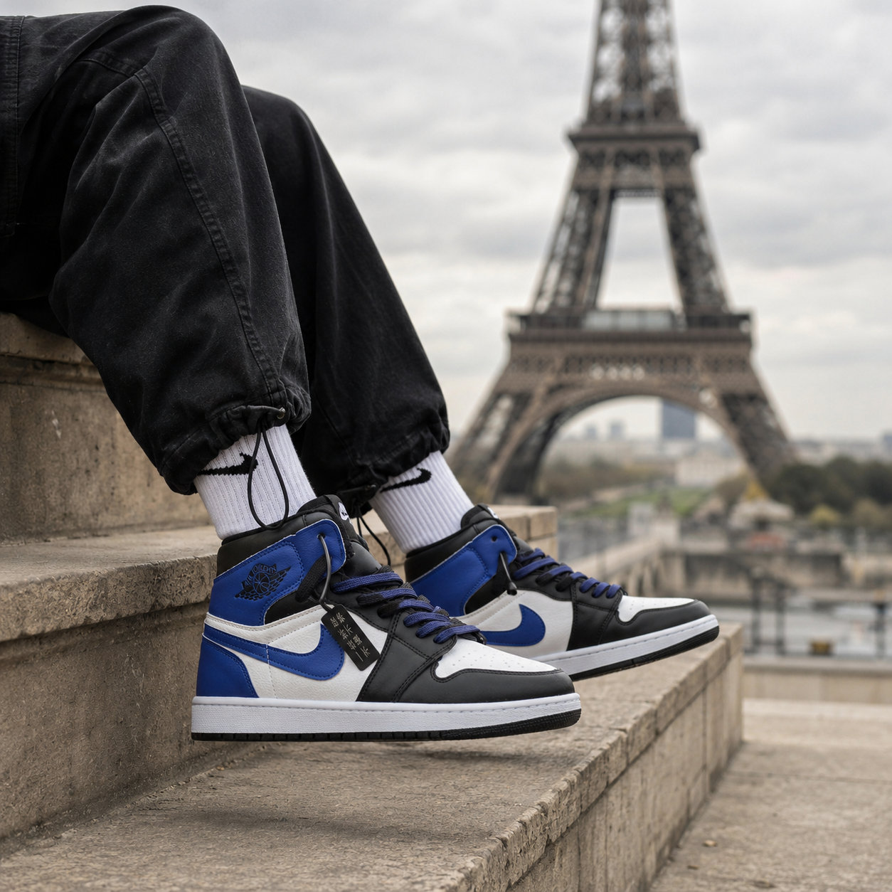 کتونی جردن وان مردانه مشکی ابی نایک مدل Air Jordan 1High Black Blue